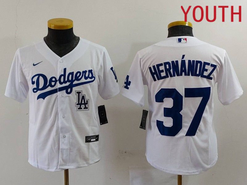 Youth Los Angeles Dodgers 37 Hernandez White Nike Game 2024 MLB Jersey style 7244